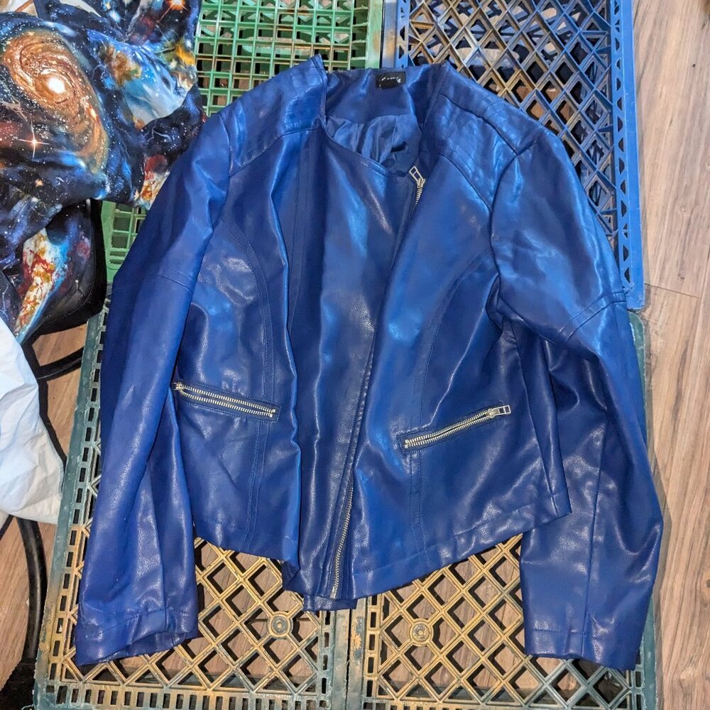 2X Simply Emma Blue Faux Leather Moto Jacket